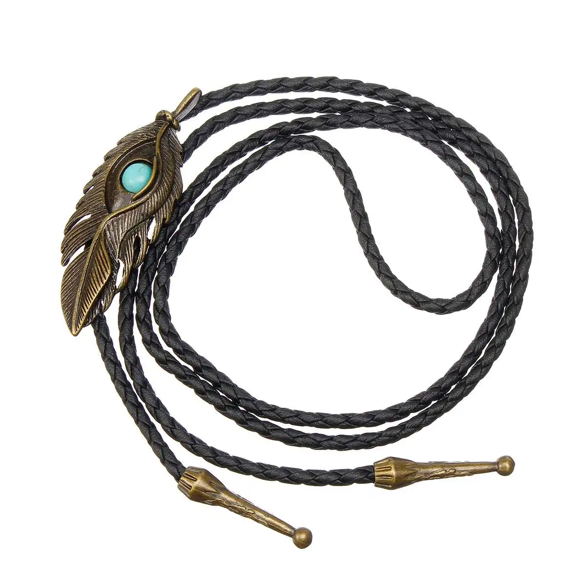 

European Style Alloy PU Turquoise Mens Bolo Tie Men Women Leather Rope Long Necklace Sweater Chain Shirts Bolo Tie Accessories