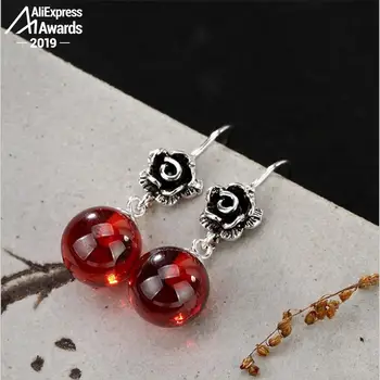 

Expensive Jewelry not fake S925 Fine Jewelry Earrings Ruby Earrings Artisan Baltic Retro Exquisite Gemstone waterdrop moldavite