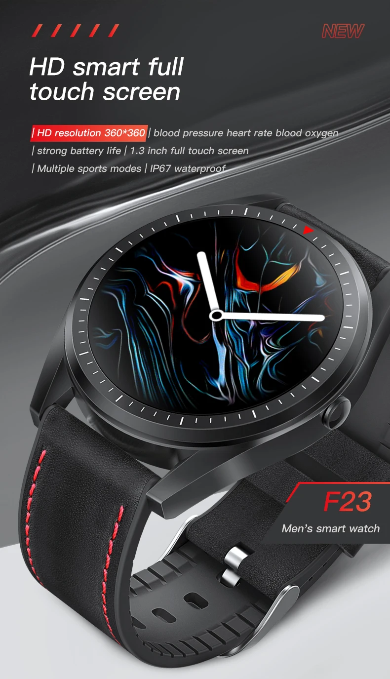 Мужские Смарт-часы ESEED F23, IP67, водонепроницаемые, 360*360, HD экран, 280 мА/ч, чехол из сплава, 1,3 дюймов, full touch, умные часы GT
