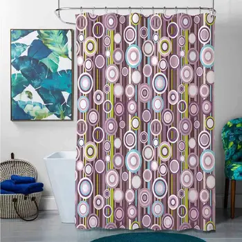 

Shower Curtains for Kids Bathroom Geometric Decor Collection,Colorful Stripes and Circle Rings Pattern Straight Lines Interior