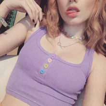 

Fashion Sexy Y2k Tank Tops 2021 Summer Solid Color Club Halter T-shirts Short Button Slim Crop Top Camisole Women's Clothes New