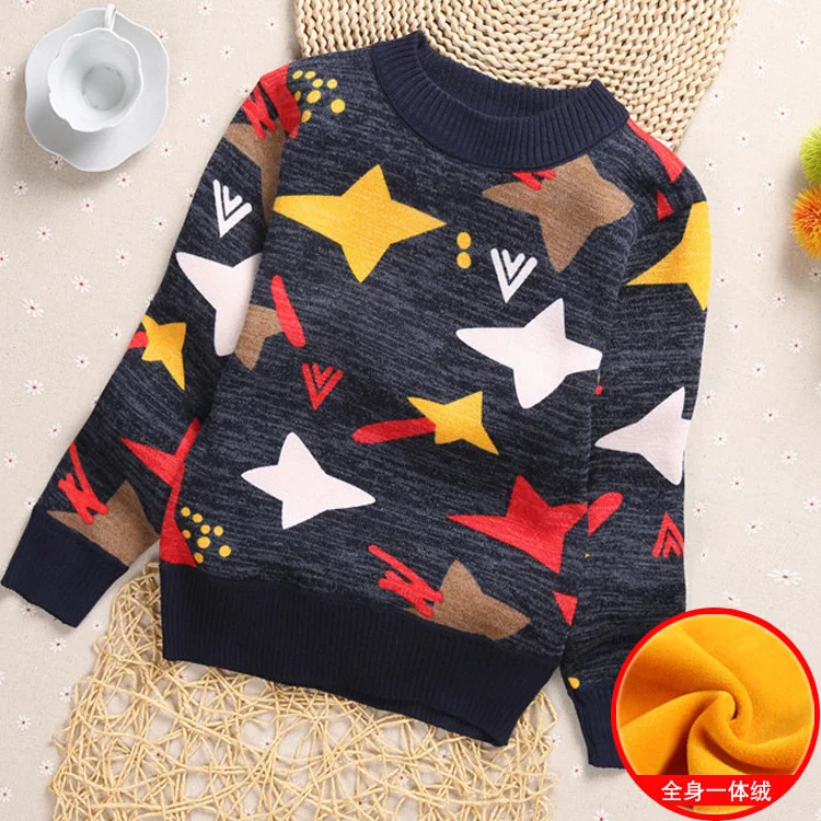 

Boys' Sweater Brushed And Thick Autumn And Winter New Style Boy Pullover Big Boy Knit Low Waist Jersey Kids' Sweater Warm