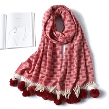 Winter Scarf for Women Thick Warm Cashmere Scarves Shawls Plaid Thick Wraps Lady Pashmina Foulard Blanket Hair Ball Top