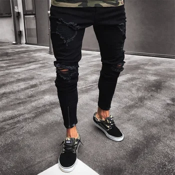 

2019 Ripped Jeans Summer New Men Distressed Hip Hop Denim Pants Trousers Men Stretch Jeans broken hole Pants Jeans S-3XL