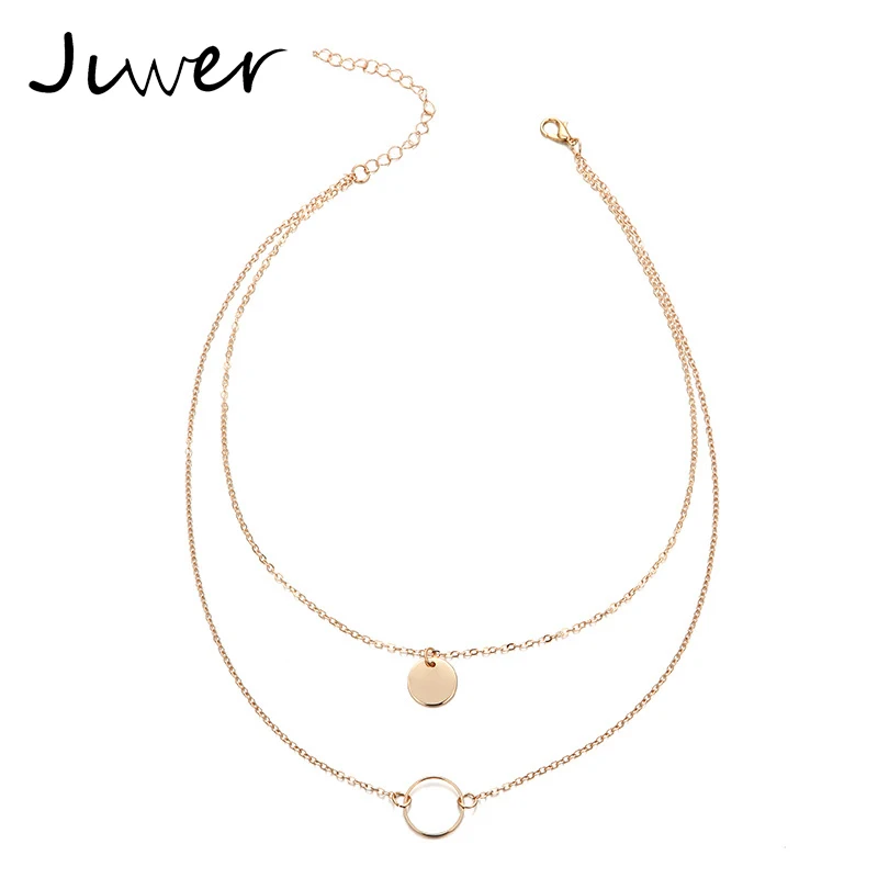 JLWER Jewelry Minimalist Round Circle Disc Gold Coin Sequins Pendants Necklaces for Women Vintage Double Layer Chokers | Украшения и