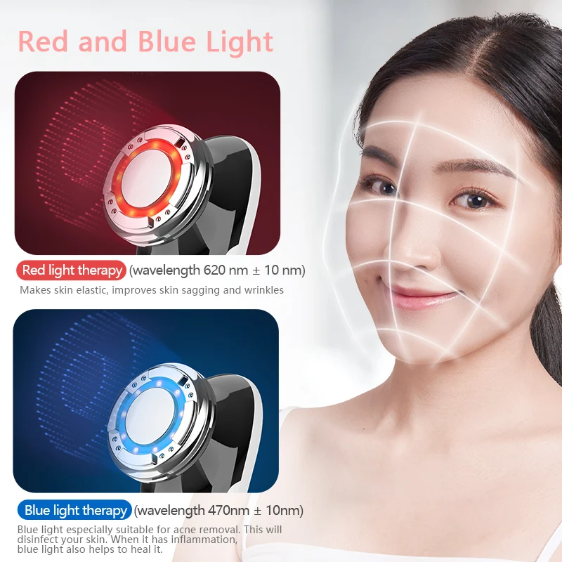  New Ultrasonic Iontophoresis LED Color Facial Microcurrent Cell Rejuvenation Beauty Instrument Face