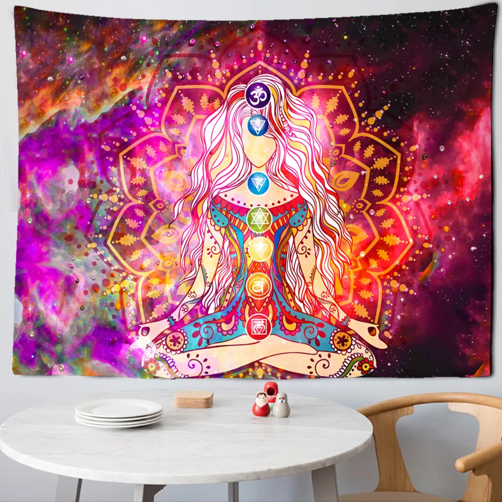 Indian Buddha Standbeeld Meditatie 7 Chakra Tapijt Muur Opknoping Mandala Wandtapijten Muur Doek Psychedelische Yoga Muur Opknoping