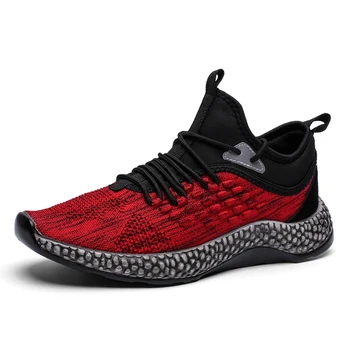 

New design Red Shoes Men Breathable Outdoor Mens Trainers Sneakers Causal Knitted Comfort Shoes Men Sport Running