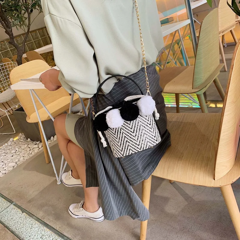 

Small Bag Women's 2019 New Style Silk Scarves INS Seaside Holiday Shoulder Woven Bag Rattan Beach Straw Bag