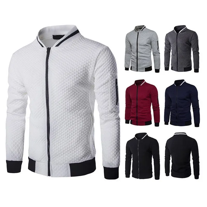 

2019 Autumn Running Jacket Long Sleeve Men Bodybuilding Streetwear Slim Sport Gym Clothing Zipper White Male Jacket Coat