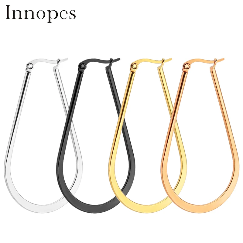 Innopes из нержавеющей стали модные овальные Приплюснутые преувеличенные серьги-кольца серебро/черный/золото свадебные серьги, ювелирные изделия для женщин