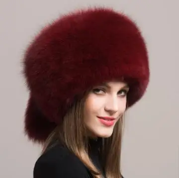 Burgandy Зимняя женская меховая шапка из натурального меха лисы, головные уборы, уличные шапочки, женская теплая Модная шапка для девочек sr485 - Цвет: Burgandy