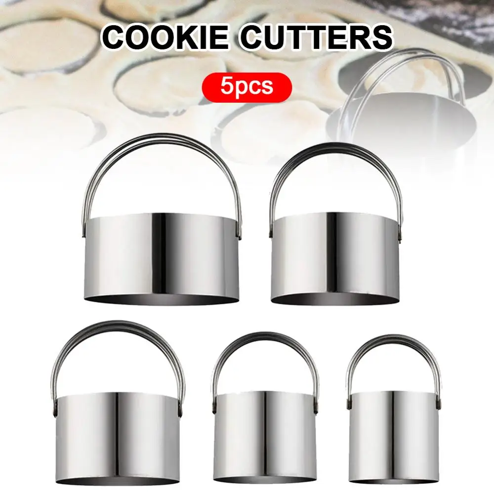 

Set of 5 Round Cookie Cutter, Circle Biscuits Cutters with Storage Tin, for Dough, Pastry, Donut, Fondant