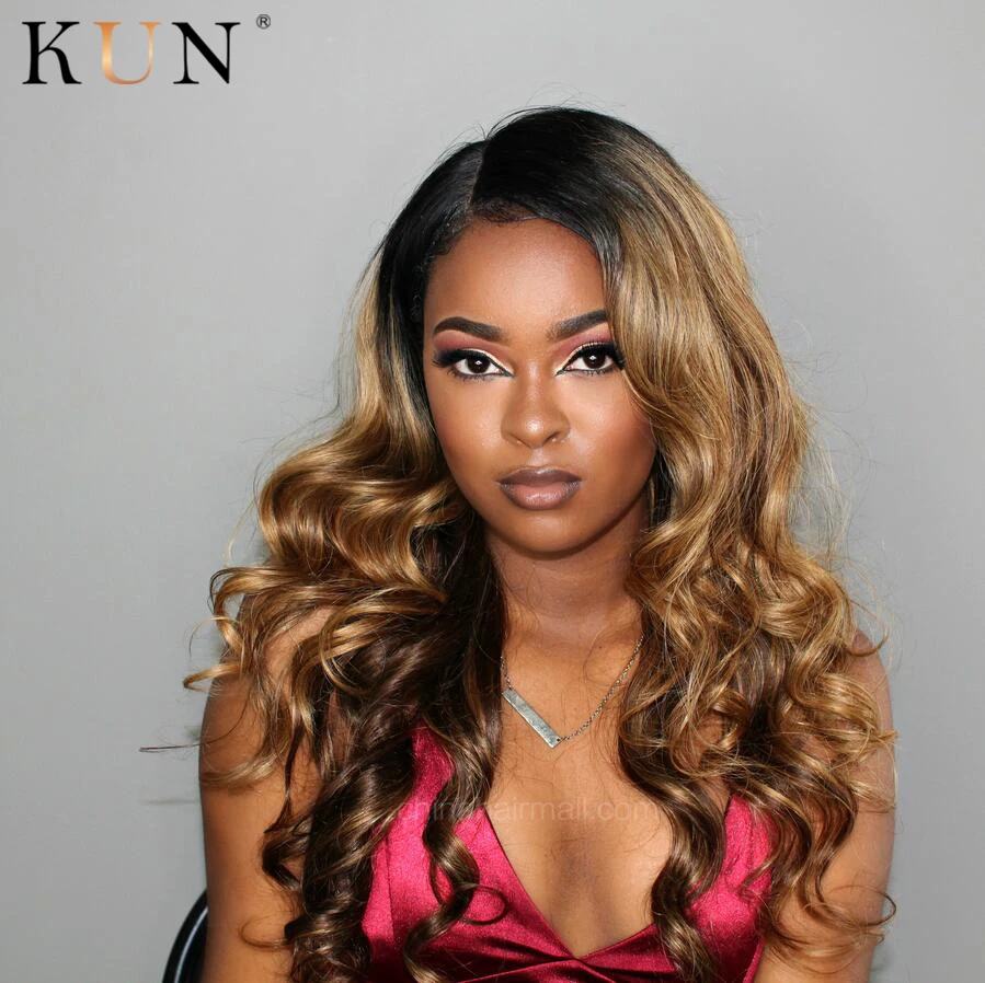 Ombre Lace Front Human Hair Wigs#2#27#4 Colored Wavy 150 Density 13x4 Lace Front Wig Brazilian Glueless Wig Remy Pre Plucked