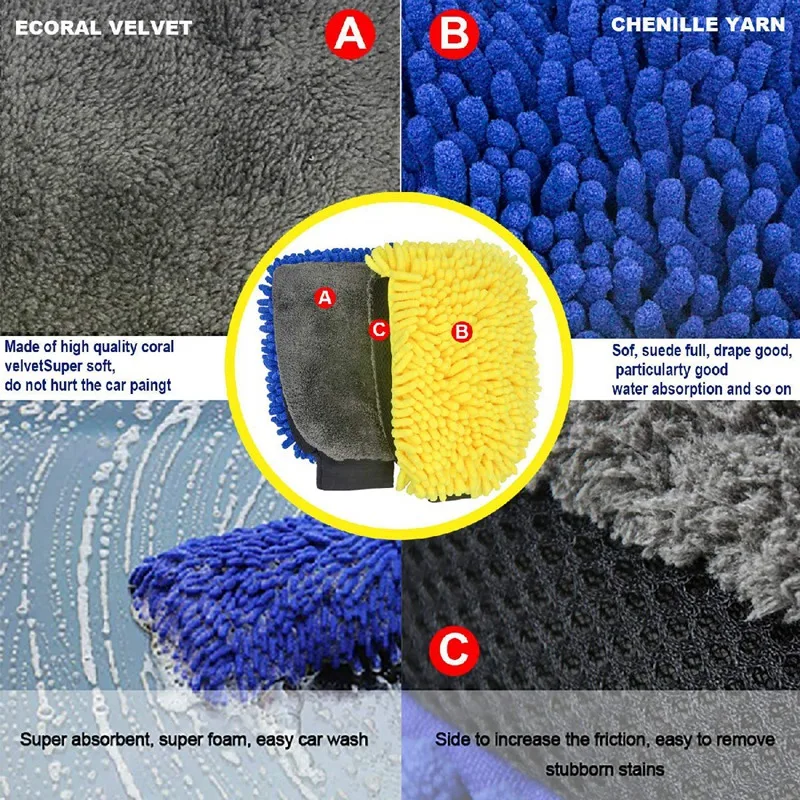 Рукавица для мытья автомобиля-2 шт. Экстра большой размер-зимние водонепроницаемые-рукавицы для мытья-коралловый бархат-перчатки для мытья-без ворса-без царапин(Bl
