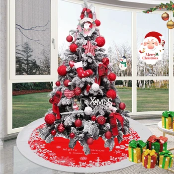 

Red Snowflake Christmas Tree Skirt Double Layer Non Woven Christmas Tree Bottom Mat For Home Decoration