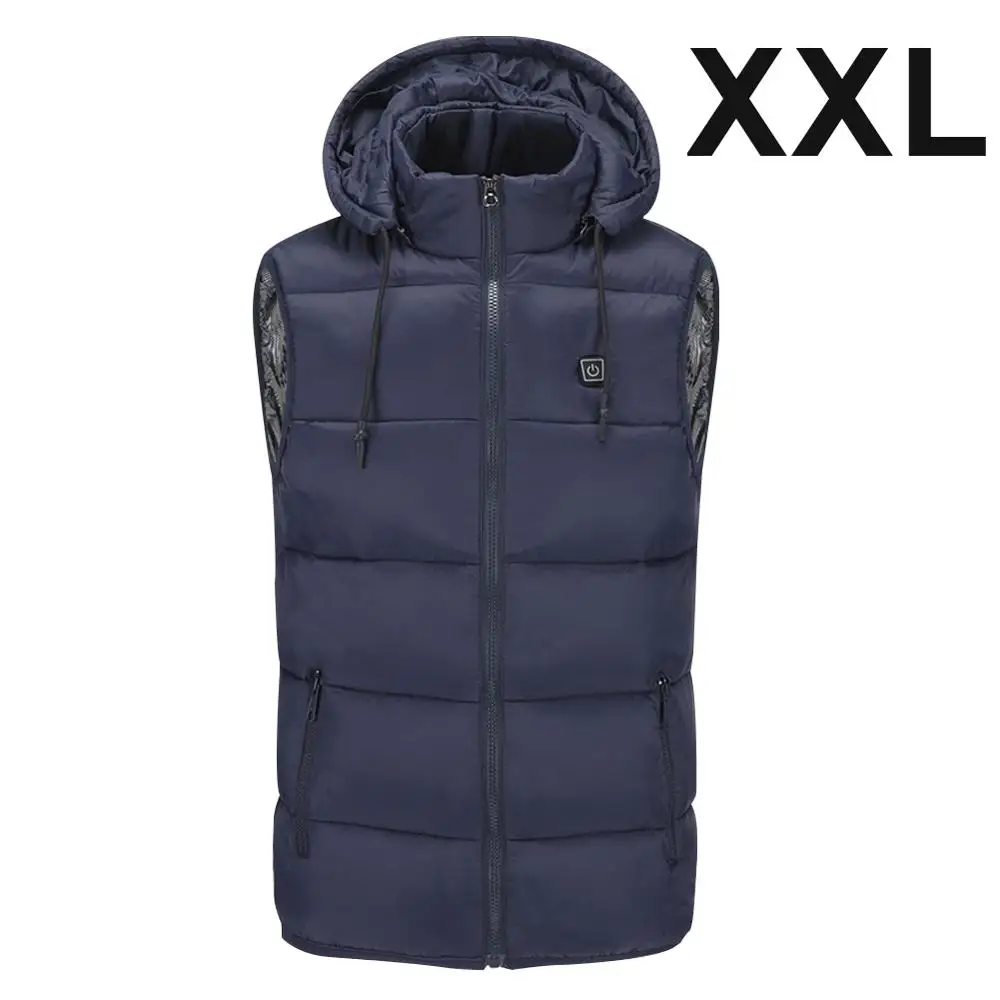 Blue XXL Size Электрический нагревательный жилет Отрегулируйте мужской t теплый утолщенный мужской женский жилет с подогревом с шапкой теплая одежда для улицы зимняя USB нагревательная куртка - Цвет: Blue XXL Size