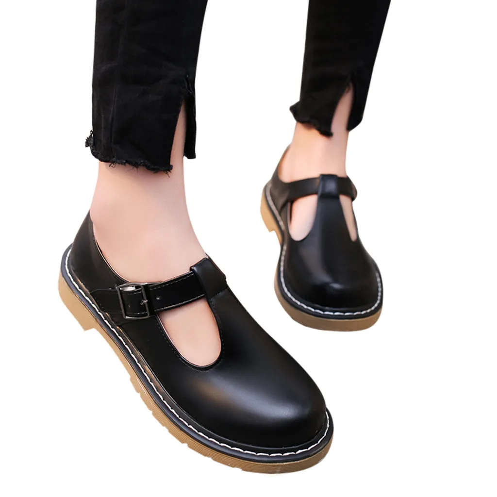 

Fashion Women's Retro Belt Buckle Flat Leather Shoes 2019 new style Women Flat Shoes sapatilhas zapatos mujer #w1235