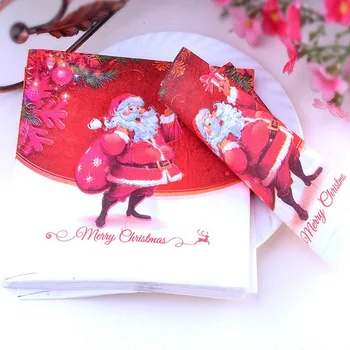 

20 Sheets/bag 33cm Festival Napkins Cloth Square Christmas Paper Napkin Pocket Handkerchief For Home Xmas Table Decoration