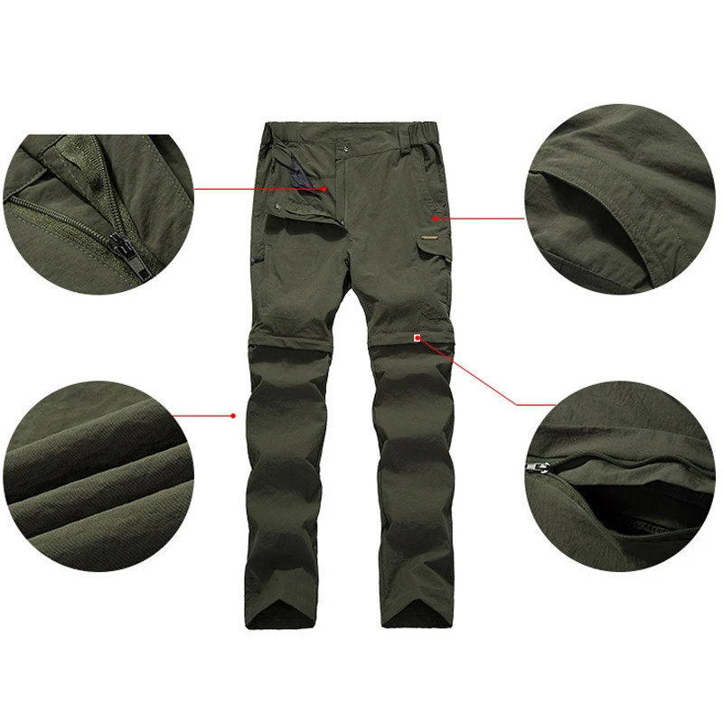 TRVLWEGO Men Hiking Pants Camping Summer Quick Dry Breathable UV Proof Removable Male Sport Outdoor Fishing Trekking Trouser