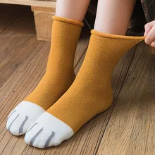 6 пар зимних носков, женская мода, симпатичная кошачья лапа, коралловые носки средней длины, домашние милые носки для сна, женские носки, calcetines mujer