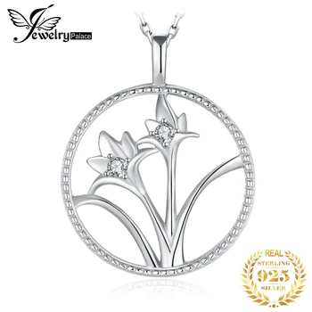 

JewelryPalace Daffodil Flower Cut Coin Circle Pendant Necklace Without Chain 925 Sterling Silver Pendant Fashion Jewelry Making