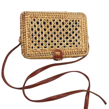 

Handwoven Square Straw Rattan Bag Shoulder Wicker Purse Natural Chic Handbag