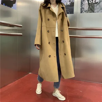 

Casual Warm Winterjas Dames Outwear Doule Breasted Long Sleeve Korean Autumn Wool Blends Women Coat 2019 Long Ladies Coat