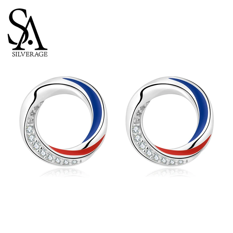 SA SILVERAG Europa Ladies Men's Earrings Women Sterling Silver Two-color New Zircon Female Joyas De Plata 925 | Украшения и