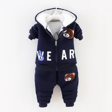 

New Kids Sets Autumn Winter Thick Plush Cotton Clothing Boy girl Cartoons Hooded coat+Pants 2pcs Suit Children tracksuit 0-4Y