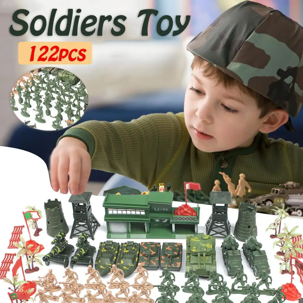 

122pcs Military Soldier Grenade Tank Aircraft Rocket Army Men Sand Scene Model Kids Toy Kit Figures Accessories Playset