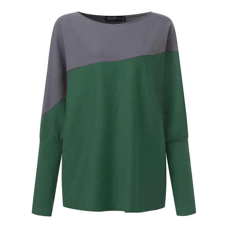 ZANZEA, сексуальная свободная блузка с открытыми плечами, Женский Повседневный пуловер с длинным рукавом в стиле пэчворк, Осенняя мода, вязаный джемпер, Вязаные Рубашки - Цвет: Зеленый