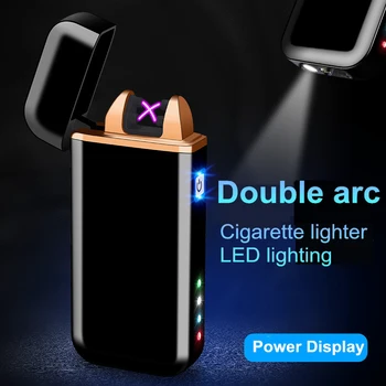 

2020 New Arrival Flameless Touch Electric Lighter Double Arc With Power Display Charging Cigarette Encendedor USB Rechargeable