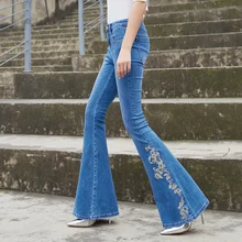 Женские джинсы, тонкие осенние женские джинсы со средней талией и вышивкой, женские джинсы 1209