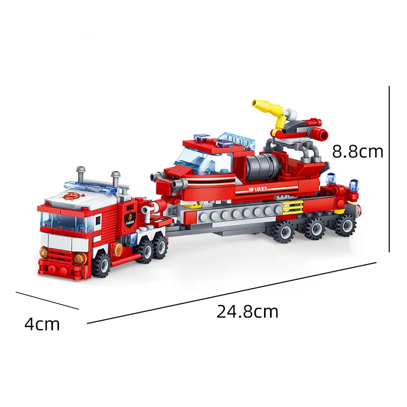 348pcs 4in1 Fire Fighting Trucks Car Helicopter Boat Building Blocks compatible legoingly City Firefighter Bricks children Toys