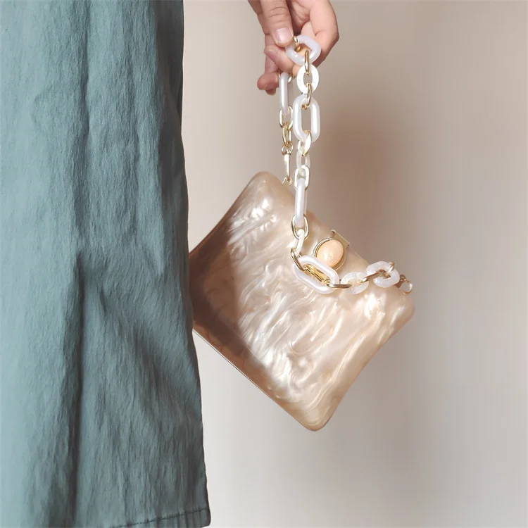 

【Wonder Lamar】New Acrylic Fashion Women Wedding Evening Bags Marble Champagne Solid Handbags Luxury Wedding Should Bags Vintage