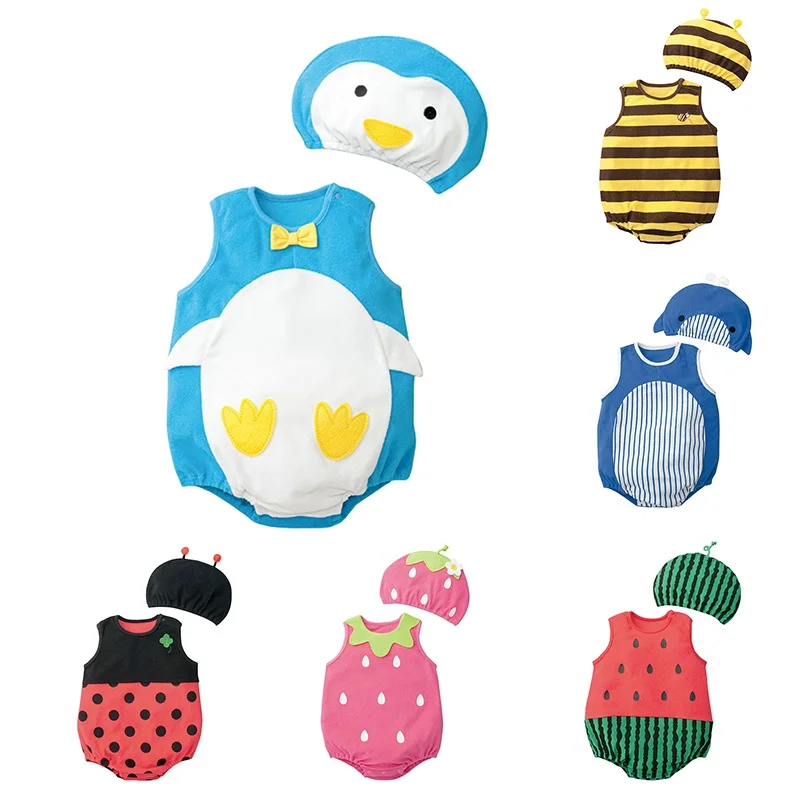 Baby Clothes Cartoon Baby Boy Girl Rompers Cotton Animal And Fruit Pattern Infant Jumpsuit + Hat Set Newborn Baby Costumes Baby Jumpsuit Cotton 