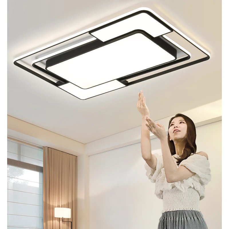 黒の長方形のledシーリングライト,モダンなデザイン,調光可能,リモコン付き,リビングルーム,ベッドルーム,キッチンに最適です。|シーリング ...