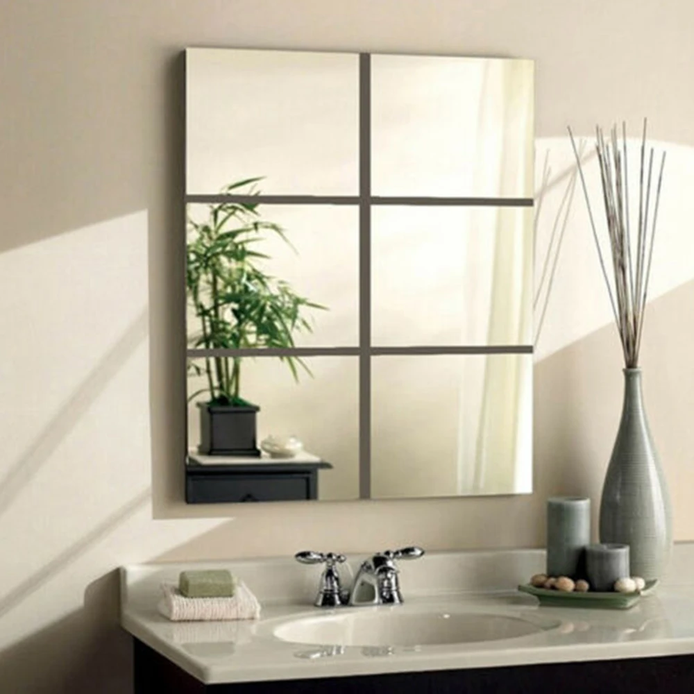 UK Mirror Tile Wall Sticker Square Self Adhesive Room Bathroom Decor Stick Art 