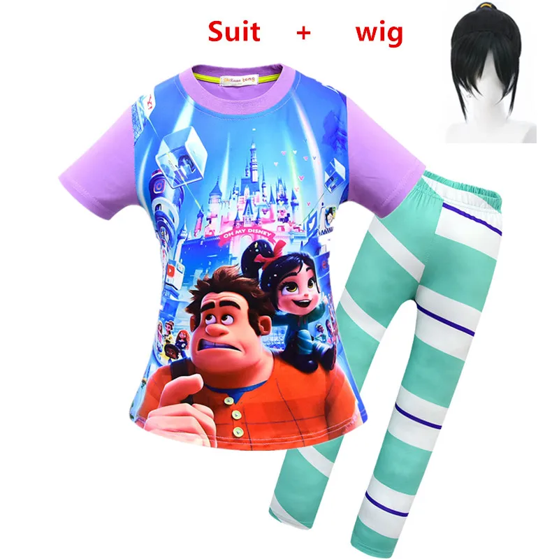 New Clothes Vanellope Von Schweetz Halloween Costume Wreck It Ralph2 Ralph Breaks The Internet Clothing for Baby Girls Kids wig - Цвет: 3419-purple