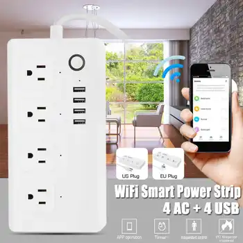 

WiFi Smart Power Strip EU US Surge Protector with 4 Way AC Socket 4 USB Port Home Control Switch Support for Alexa Google