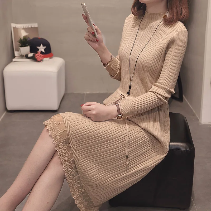 

spring and autumn new Korean version loose women's fashion round neck thin section pullover sweater long sweater Casual Lace Up