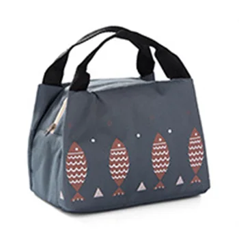 

School Portable Camping Insulated Cute Oxford Fabric Print Outdoor Tote Little Fish Pattern Large Capacity Lunch Bag Picnic