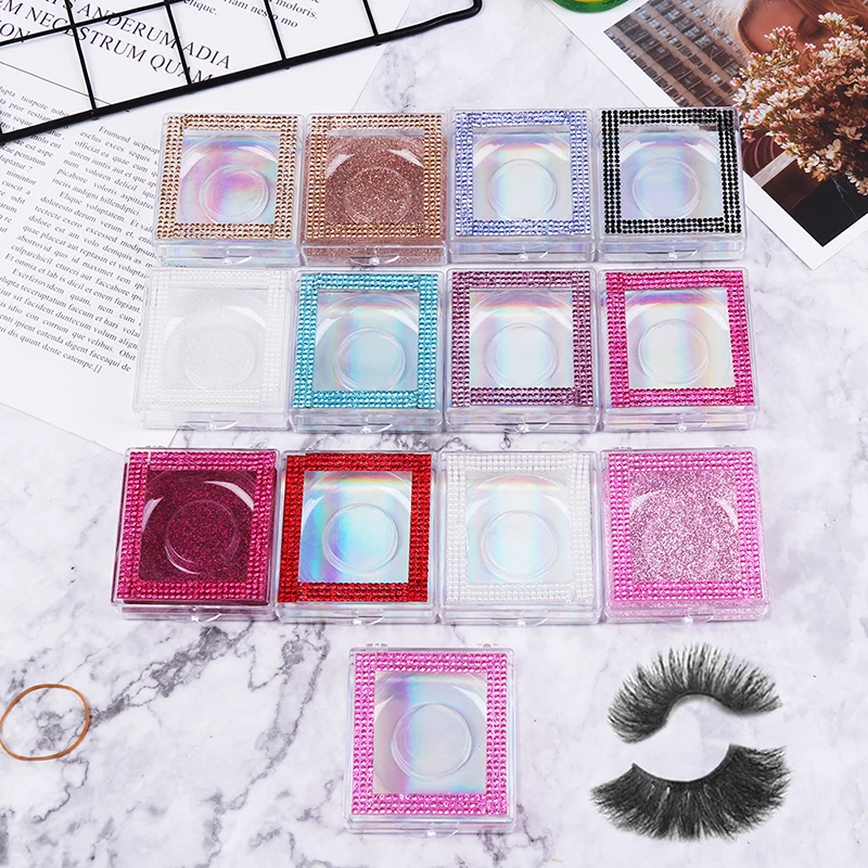 1Pcs Eyelash Packaging Box Lash Boxes Packaging Faux Mink Lashes Square Glitter Empty Case Bulk Wholesale Price