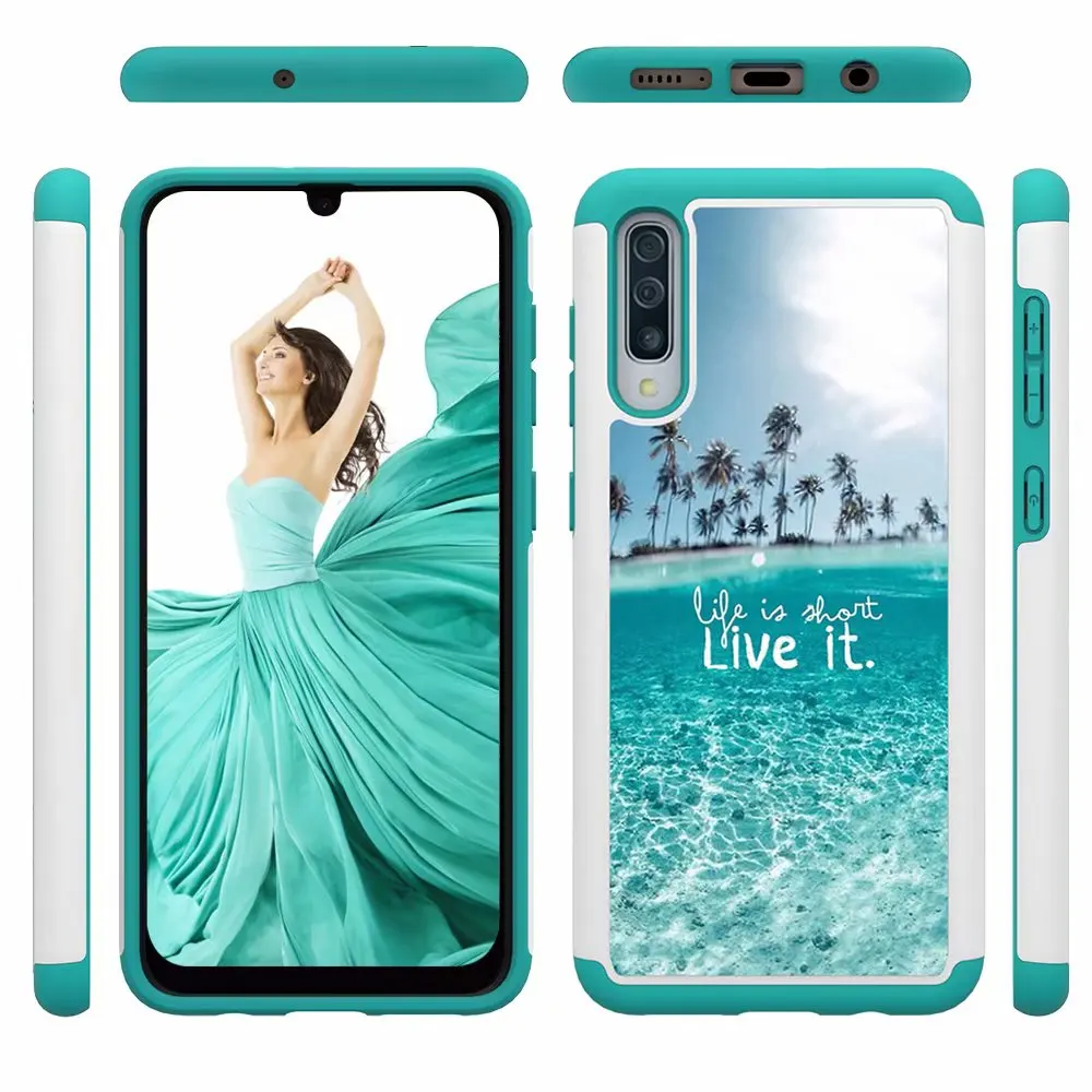 Samsung Galaxy A20 A30 A50 A30S A50S A520 A5 силикон и PC 2 в 1 сверхпрочный противоударный защитный противоударный чехол для телефона - Цвет: sea