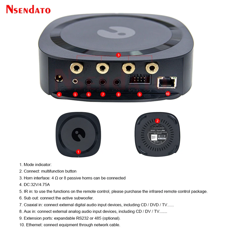 Audiocast AMP80 BT5.0 Wireless Multi Room Stereo Amplifier Receiver With Analog Coaxial Aux RJ45 For Spotify Airplay DLNA Tidal