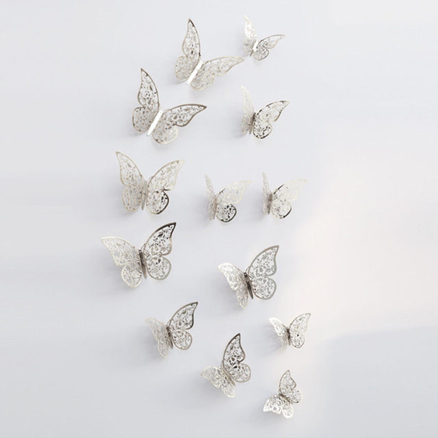 Creative 3D Hollow Golden Silver Butterfly Wall Stickers Art Home Decorations Wall Decals for Party Wedding Display