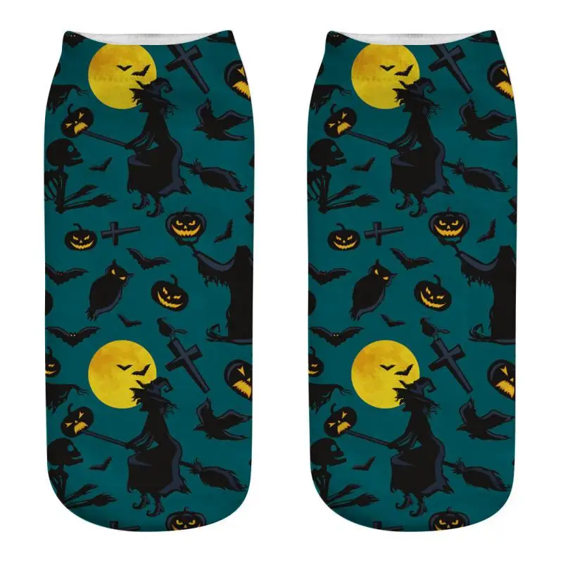 3D Halloween Pumpkin Witch Zombie Ghost Tomb Print Medium Sports Socks High Quality Unisex Casual Print Socks