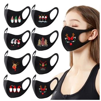 

Adult Christmas Face Mask Dustproof Ice Silk Mask Washable Fabric Facial Protection Earloop Mouth Caps Breathable mascarillas
