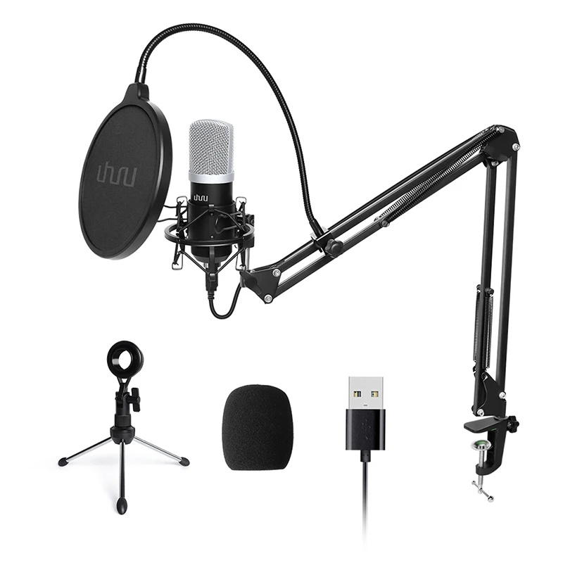 UHURU USB Microphone Kit 192kHz/24Bit Professional Podcast Condenser Mikrofon With Two Mic Holders for YouTube Gaming ASMR - Цвет: With Two Holders